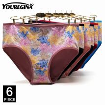 Damen-Baumwoll-Slip, sexy Druck, Damen-Höschen, große Größe, mittelhohe Damen-Unterwäsche, Baumwolle, Schritt, 2XL, 3XL, 4XL, 6 Stück/Set