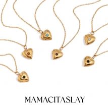 MamacitaSlay New Design Twelve Birthstone Heart Can Paste Photo Frame Pendant Women's stainless steel necklace  jewelry Gifts