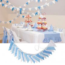 5,1 M Rosa Blau Weiß Baumwolle Stoff Bunting 24 Wimpel Fahnen Hochzeit Party Decor Banner Home Baby Dusche Karneval Girlande