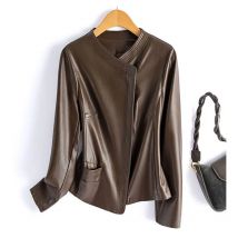 Frühling Herbst Große Größe 5XL Leder Frauen Jacke Koreanische Zipper PU Leder Weibliche Outwear Mode Rundhals Faux Damen Mantel
