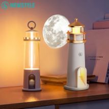 Tragbares Leuchtfeuer A ​ tmosphere Camping Lichter Mond Lampe Projektor Leuchtturm Dekor Dimmbare Wiederaufladbare Haken Outdoor Kreative Dez