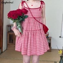 Mini Ärmelloses Kleid Frauen Plaid Vintage Lose Taille Ulzzang Stil Mode Studenten Sommer Vestido Feminino Klassische Casual Neue