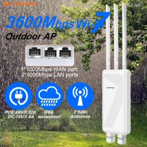 Comfast 3600 Mbit/s WiFi 7 Outdoor-Zugangspunkt 2,4 G/5,8 G Wireless AP 3 x 5 dBi Antennen WLAN-Router 48 V POE/12 V DC-betrieben IP66