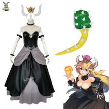Bowsette Prinzessin Bowser Peach Saber Lily Cosplay Kostüm Kleid Set mit Horn und Schildkrötenpanzer Halloween-Kostüme für Frauen