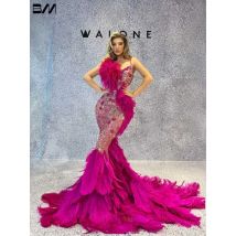 Sofisticato scollo a V ricco abito da sera chic con piume e perline sirena occasioni formali ballo di fine anno personalizzato abito da donna splendido
