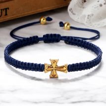 Bracciale intrecciato fatto a mano Lega di moda Gesù Croce Fascino Fortunato Corda blu Ragazza regolabile che desidera Donne Uomini Coppia Gioielli Regali