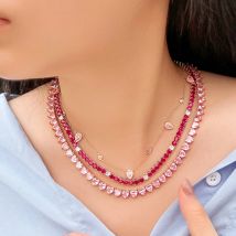 Cww zircons echte 5a Fuchsia rot Zirkonia glänzend rund cz Tennis Kettenglied Halskette für Frauen Sommerfest Schmuck cp116