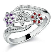 925er Sterlingsilber, hohe Qualität, für Damen, Damen, Hochzeit, eingelegter Stein, Kristall-Blumenring, Modeschmuck