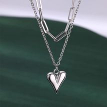 Mehrschichtige Kette Herz Halskette für Frauen Pin Kette Edelstahl Halsketten 2024 Trend Romantischer Charme Paar Schmuck Kragen