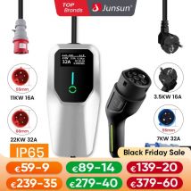 Junsun przenośny ładowarka EV Type2 IEC62196-2 Wallbox od 3,5 kW do 22kW 6A do 32A 4 metry IP65 dla Tesla Kia Hyundai Nissan Dacia