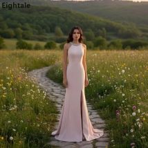 Eightale 2024 Pink Mermaid Beaded Halter Neck Evening Dress Sexy Slit Wedding Prom Dress Dubai Party Gown Customized