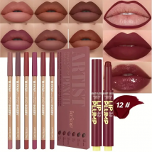 6 Stück dunkelbrauner Lipliner mit 1 Stück Lippenöl-Lippenstift-Set, feuchtigkeitsspendender fester Lipgloss-Gelee-Lippenstift, Make-up-Geschenkset für Frauen