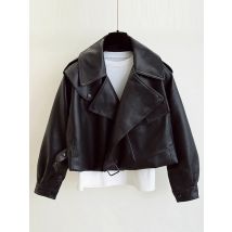 FTLZZ New Spring Women Faux Leather Jacket Biker Red White Coat Turndown Collar PU Motorcycle Jackets Loose Streetwear Outerwear