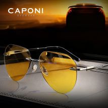 CAPONI Photochrome Braun Gelb Sonnenbrille Titanlegierung Randlose Sonnenbrille Pilot Nachtsicht Ultraleichte Brillen BSYS22003