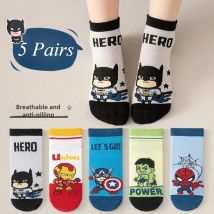 5 paia di calzini per bambini in cotone Spiderman Iron Man Hulk Thor Anime per bambini Ragazzi Calzini corti Cartoon Baby Primavera Estate Calzini corti
