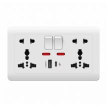 86/146 Wall Power Supply Multi-function 3/5-pin Universal Socket with 2.1A  10W Dual USB Type-c Charging Ports, 13A UK Socket
