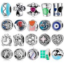 Hot Sale 925 Sterling Silver Beadsclassic Tree of Life Motorcycle Rainbow Charms Fit Original DIY Bracelet Women Jewelry Making