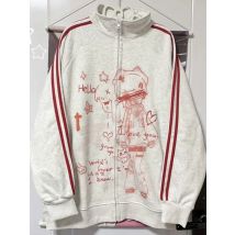 Japanese Y2k Aesthetic Stand Neck Sweatshirts Cute Kawaii Striped Anime Hoodie Harajuku Jk Casual Streetwear Loose Hoodies Women