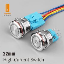 LANBOO 22 mm verriegelnder Metall-Drucktastenschalter, LED-Licht, 12 V, 24 V, 220 V, 4 Schraubenfuß, Auto-Netzschalter