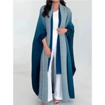Giacca a vento da donna rugosa, colletto sciarpa con maniche a pipistrello, abito lungo sfumato, cappotti e giacche retrò alla moda da donna