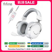 FIFINE USB Gaming Headset with 7.1 Surround Sound/3.5mm Jack/Microphone,Over-Ear Wired Headphone for PC PS4/5 Xbox Ampligame H9W