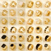 Anelli in acciaio inossidabile retrò bianco nero con gocciolamento di olio Apertura regolabile Anelli con motivo serpente fiore d'amore Gioielli per regali di compleanno per donne