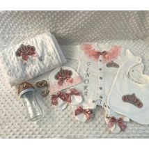 Neonata Ragazzo Principessa Principe Uscita ospedaliera Neonato Bling Abiti Bottiglie per bambini Set regalo Baby Shower Regalo 5 pezzi Corona Pagliaccetto
