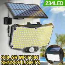 Solarna lampa reflektorowa z czujnikiem ruchu, zasilana energią słoneczną, wodoodporna IP65, 234 LED, lampa bezpieczeństwa do ogrodu, garażu, na podwórko.