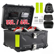 Cassetta posteriore per bagagliaio universale per moto da 65 litri, scatola superiore in alluminio, custodia per bagagli posteriore, impermeabile, con sgancio rapido, scatola per casco