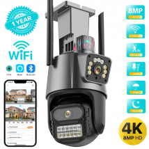 Telecamera PTZ Wifi esterna 4K 8MP HD Dual-Lens Telecamera a doppio schermo AI Tracciamento automatico Video sorveglianza 4MP Allarme luce della polizia iCSee
