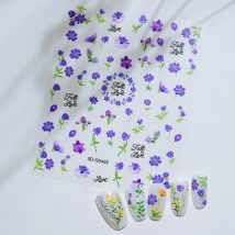 1 Stücke 5D Lila Blume Nail art Aufkleber Exquisite Wildblumen Selbstklebende Nagelaufkleber Blumenmuster Geprägte Nail art Dekorationen