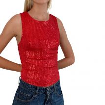 New Fashion Womens Shine Sequin Tank Tops Sleeveless Crew Neck Glitter Slim Fit Vest For Club Street Style Hot Sale S M L