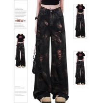 Damskie czarne gotyckie Y2k porwane jeansy luźne Harajuku spodnie jeansowe Vintage Emo spodnie dżinsowe japońskie ubrania w stylu 2000s