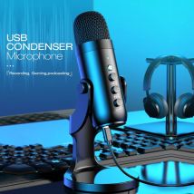 Haomuren Microfono USB per PC Mac Gaming Registrazione Stream Podcast, Microfono a condensatore per computer con adattatore per telefono Uscita per cuffie