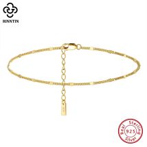 Rinntin 925 Sterling Silber kubanische Kette Fußkettchen mit Spacer Damenmode Sommer Strand Barfuß Armband Fußkettchen Schmuck sa43