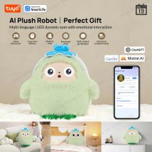 Robot peluche Yaya-AI con voce intelligente e occhi LED, giocattolo compagno interattivo con controllo app Tuya, E-Pet ricaricabile tramite USB - Verde menta