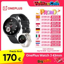 Versión global OnePlus Watch 3 Smartwatch de 43 mm Pantalla AMOLED de 1,32 pulgadas Hasta 60 horas de duración de la batería Wear OS by Google GPS NFC