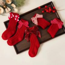 Baby Mädchen Knies trümpfe Kinder Baumwolle rot Big Bow Weihnachts socke solide Wolle Beinlinge Mädchen Kleinkind weiche Socken für Kleinkinder