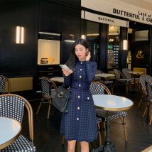 2020: Französisches High-End-Edles-Temperament ist dünn und Taillenwind, kleines, duftendes Hahnentritt-Strickkleid für Damen