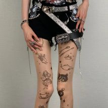 Strumpfhosen Frauen Cartoon Tattoo Y2k Mädchen Oberschenkel Hohe Strümpfe Frauen Strumpfhosen Weibliche Strumpfwaren Dessous Dünne Strumpf Strumpfhosen Enge