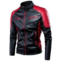 Chaqueta de cuero para motocicleta para hombre, abrigo de piel Bomber, impermeable, cálido, empalme de moda, cuello alto Vintage, Chaqueta larga negra para montar