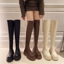 Street Style Platform Heel Women Over the Knee-High Boots Warm Inside Short Plush Shoes Autumn Winter Ladies Long Booties