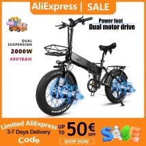 CMACEWHEEL Bicicletta elettrica RX20-T MAX Pieghevole EBike Doppio motore 20" Fat Tire E bike 48V 18Ah, 7 marce, Freno idraulico