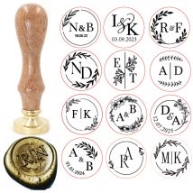 Niestandardowa mosiężna pieczęć woskowa z 2 początkowymi ornamentami w kształcie wieńca, Vintage wielokrotnego użytku do zaproszeń ślubnych i listów DIY, bezpłatne grawerowanie