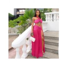 Women Sexy Skirt Sets Two Piece Strapless Top High Waist Long Skirts Suit Split Hollow Out Halterneck Tops Beach Summer