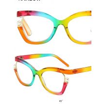 Ahora Ins Pearl Reading Glasses Fashion Rainbow Big Frame Presbyopic Eyeglasses With Blocking Blue Light For Women +1.0..+4.0