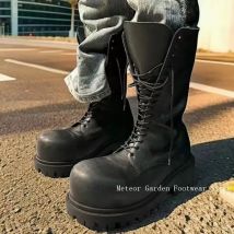Moderne Vintage-Stiefel mit großer runder Zehenpartie und zunehmender Höhe für Herren, Schnürstiefel im Street-Style, mittelhoher Stiefel, Plattform-Motorradstiefel, cooler Junge