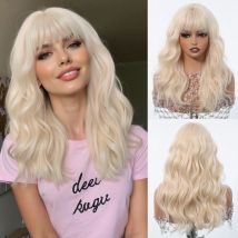 EASIHAIR Blonde gewellte synthetische Perücken mit Pony, mittellanges Naturhaar für Frauen, tägliche Cosplay-Perücken aus hitzebeständigen Fasern