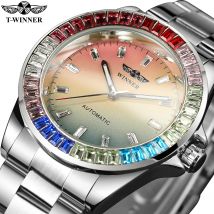 T-WINNER Classics Farbige Diamanten Mechanische Herrenuhren Automatikwerk 3ATM Wasserdichter Edelstahl High-End-Luxus