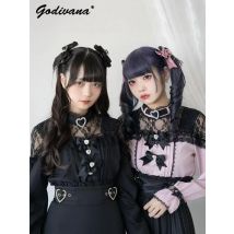 Japanische Mine Serie Massen produktion Lolita Bogen Liebe Spitze Spleißen Langarmhemd neue Frühjahr und Herbst Damen Bluse Tops